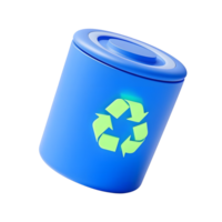 A blue recycle can with a green recycling symbol png