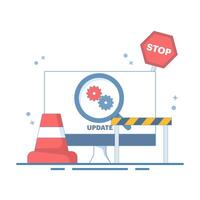 device with software update screen, System maintenance, payment process, software installation, operating system. Installation of update process, program update, data network. Illustration. vector