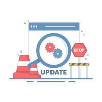 device with software update screen, System maintenance, payment process, software installation, operating system. Update process installation, program update, data network. Design illustration. vector