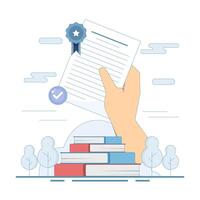 Certified Document Concept. Document with Approved Badge. Standard, quality control or certified approval, company policy or compliance. Flat Design illustration on background. vector