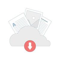 Cloud Based Data Upload Concept. Cloud Storage with Documents. Uploading and downloading of information and data processing, cloud storage or data transfer services. Design illustration. vector