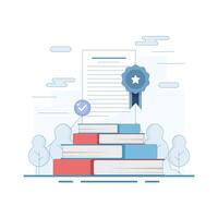 Certified Document Concept. Document with Approved Badge. Standard, quality control or certified approval, company policy or compliance. Illustration Flat cartoon design on background. vector