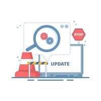 device with software update screen, System maintenance, payment process, software installation, operating system. Update process installation, program update, data network. Simple illustration. vector