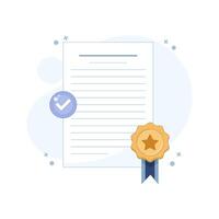 Certified Document Concept. Document with Approved Badge. Standard, quality control or certified approval, company policy or compliance. flat cartoon illustration on background. vector