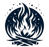 Campfire with logs and fire in the middle of a circle vector