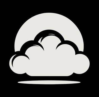 A white cloud illustration with a sun behind it