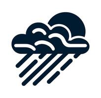 A black and white icon of a cloud with rain illustration. vector