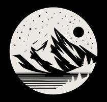 A mountain and lake in a circle with stars vector