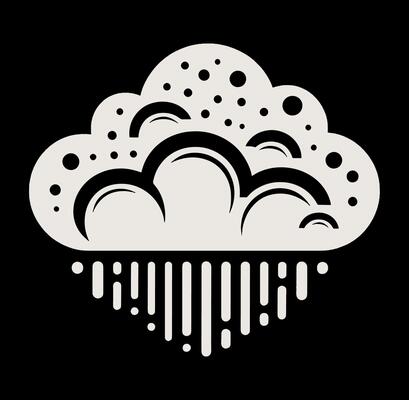 A black and white logo of a cloud with raindrops