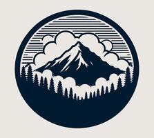 Mountain landscape with trees and clouds in a circle vector