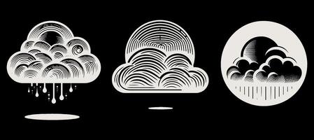 Three different types of clouds are shown in black and white vector