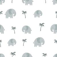 Seamless pattern cute elephant with palm trees vector