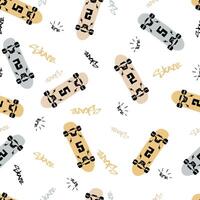 Seamless grunge pattern for boy. Urban style background with skateboards. vector