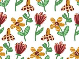 Seamless Floral Pattern with Hand-Drawn Abstract Flowers and Leaves in Warm Earthy Tones, Perfect for Textile Design, Wallpaper, Fabric, Wrapping Paper, and Decorative Backgrounds vector
