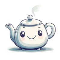 Cute Cartoon Teapot with Smiling Face and Steam Rising Illustration png