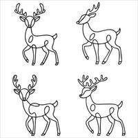 One-Line Cartoon Deer Silhouette Illustrations in Unique Poses Set vector