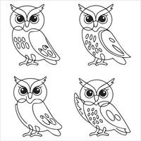 Owl Black Stroke Linear Icon Set Design vector