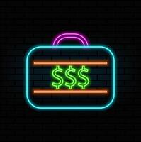 money folder icon in neon style.. financial circle button business concept. dollar. vector