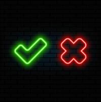 denied icon. checked neon. neon style. selection. disapproved icon. cross sign. Wrong symbol icon vector