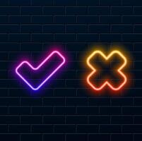 denied icon. checked neon. neon style. selection. disapproved icon. Wrong symbol icon vector