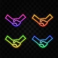 agreement unity handshake chart. neon style. element alliance harmony handshake symbol vector