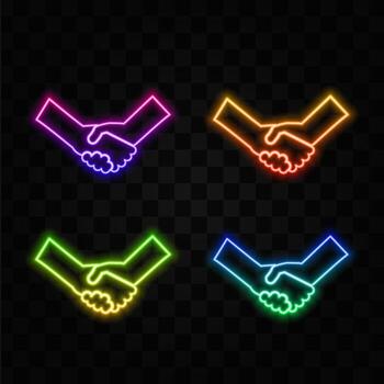 agreement unity handshake chart. neon style. element alliance harmony handshake symbol vector