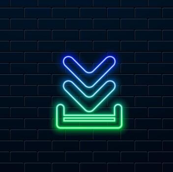 3D download button icon. neon style. Upload icon. Symbol of the bottom side of the down arrow. Click here button for UI UX vector