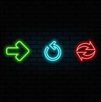 arrow set. neon style arrows icons. various models. in blue, green and red. vector
