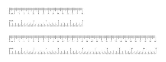 Measuring sticks. Ruler scales 6,12 inch and 15, 30 centimeters, markup, numbers. Measuring chart, metric, imperial units template icon. Distance, height, length measurement, sewing tool black mockups vector