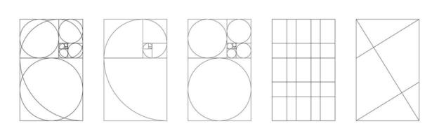 Golden ratio template. Method golden section pattern. Fibonacci array, numbers frames. Harmony proportions shapes. Outline graphic mockup. vector