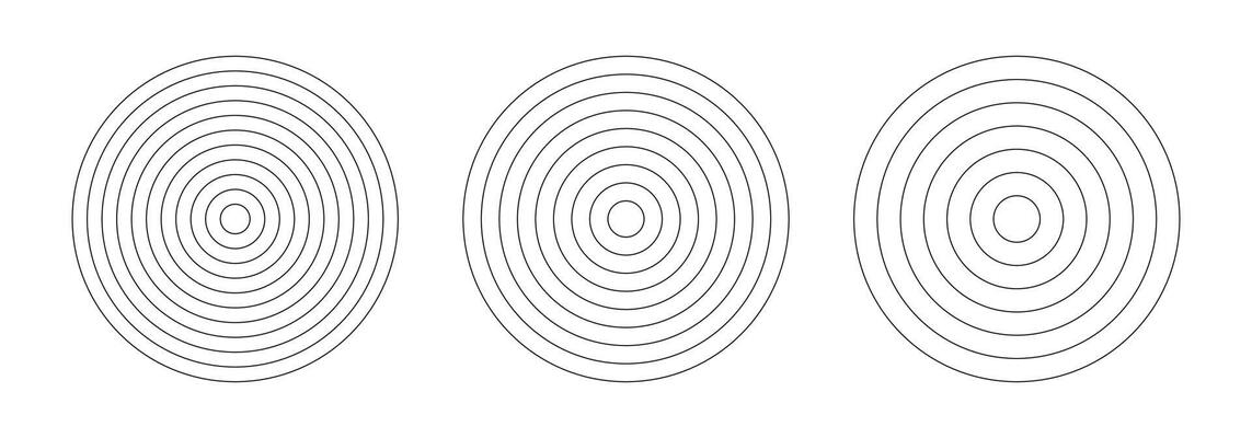 Polar grids concentric circles 6, 8, 10. Wheel of life. Habits tracker. Set of circle diagrams divided on six, eight, ten segments. Blank polar graph paper. Graphic template.