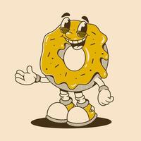 Donut character with happy face, in yellow retro colors vector