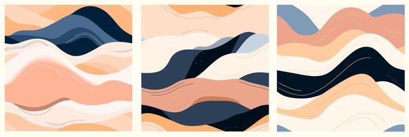 Set of stylish seamless patterns in peach and blue colors in Japanese, Asian style. Trendy print for textiles, fabric, backgrounds and wallpapers vector