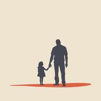 illustration of a father and child silhouette holding hands, single-color background, warm tones vector