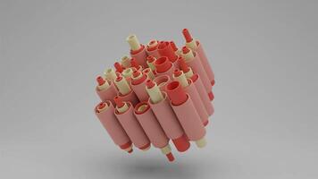 A mesmerizing 3D looping animation of cylindrical shapes dynamically arranged in a floating cube formation, featuring soft pastel colors and smooth motion. Perfect for abstract visuals and backgrounds video