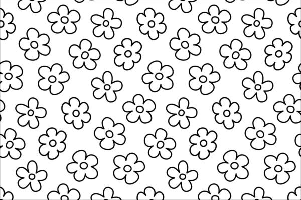 Black outline pattern of flowers. Hand drawn. illustration.