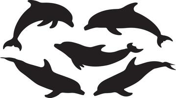 Black set of Dolphin silhouette vector