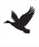 illustration of a flying bird. flying duck silhouette on a pristine white background. vector