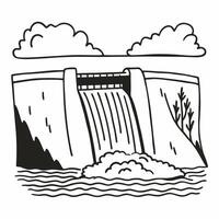 Monochrome Drawing of a Dam with Flowing Water and Clouds vector