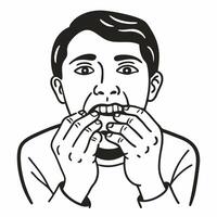 Illustration of Man Biting Nails in Anxiety Gesture Line Art Style vector