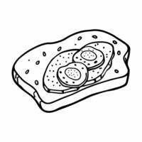 Hand Drawn Illustration of Toast with Fried Eggs Black and White Breakfast Sketch vector