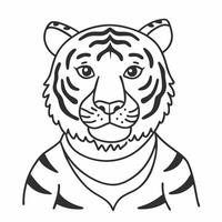 Minimalist Tiger Face Line Art for Coloring Pages and Educational Materials vector