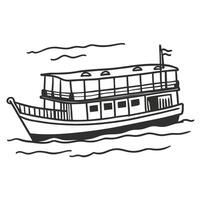 Vintage Hand Drawn Boat Illustration with Waves and Sky Elements vector