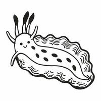 Cute Black and White Sea Slug Illustration with Dotted Pattern vector