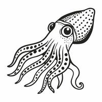 Monochrome Hand Drawn Squid Illustration with Detailed Tentacles and Dotted Patterns vector