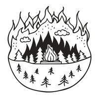 Line Art Forest Conservation Symbolic Illustration of Trees and Flames vector