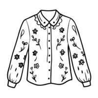 Floral Embroidered Shirt Black and White Line Art Design vector
