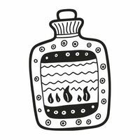 Hand Drawn Flask with Geometric Patterns and Flame Motifs Black and White Illustration vector