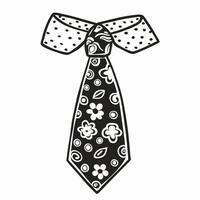 Floral Patterned Tie with Polka Dot Collar Black and White Illustration vector