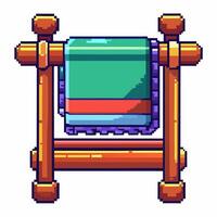 Pixel Art Wooden Towel Rack with Colorful Towel Retro Illustration vector